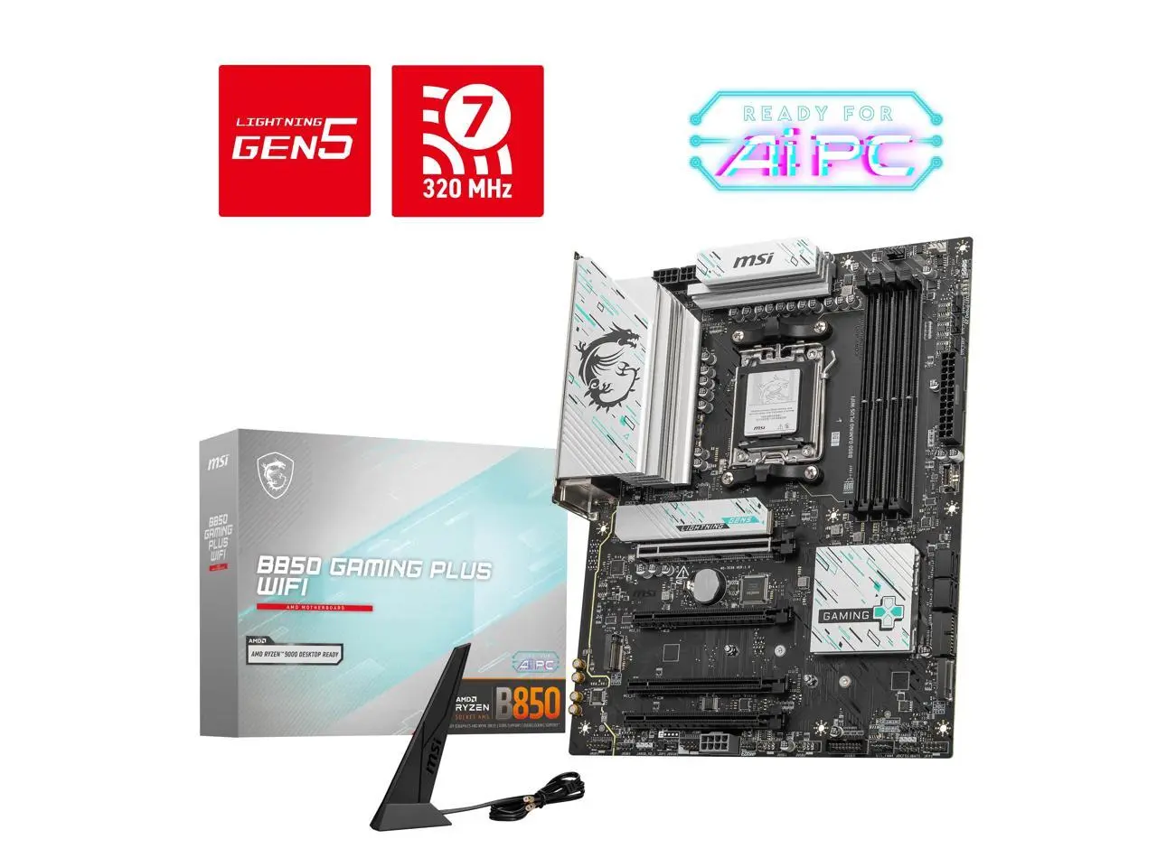MSI B850 GAMING PLUS WIFI Motherboard, ATX - Supports AMD Ryzen 9000 / 8000 / 7000 Processors, AM5 - DDR5 Memory Boost 8200+ MT/s (OC), PCIe 5.0 x16 & 4.0 x16, M.2 Gen5, Wi-Fi 7, 5G LAN