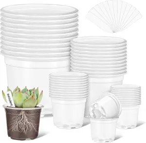 VOKOY 40 Pack 5/4/3/2.75 Inch Clear Nursery Pots with 40 Plant Labels, Clear Plant Pots with Drainage Hole Plastic Transparent Variety Pack Garden Flower Seedling Pot Small Planter Containers