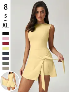 Women's Sleeveless Tennis Dress with Tie Waist Design, Spring Summer Hot Sports Dress, Casual Fashion Clothing, Workout Dress