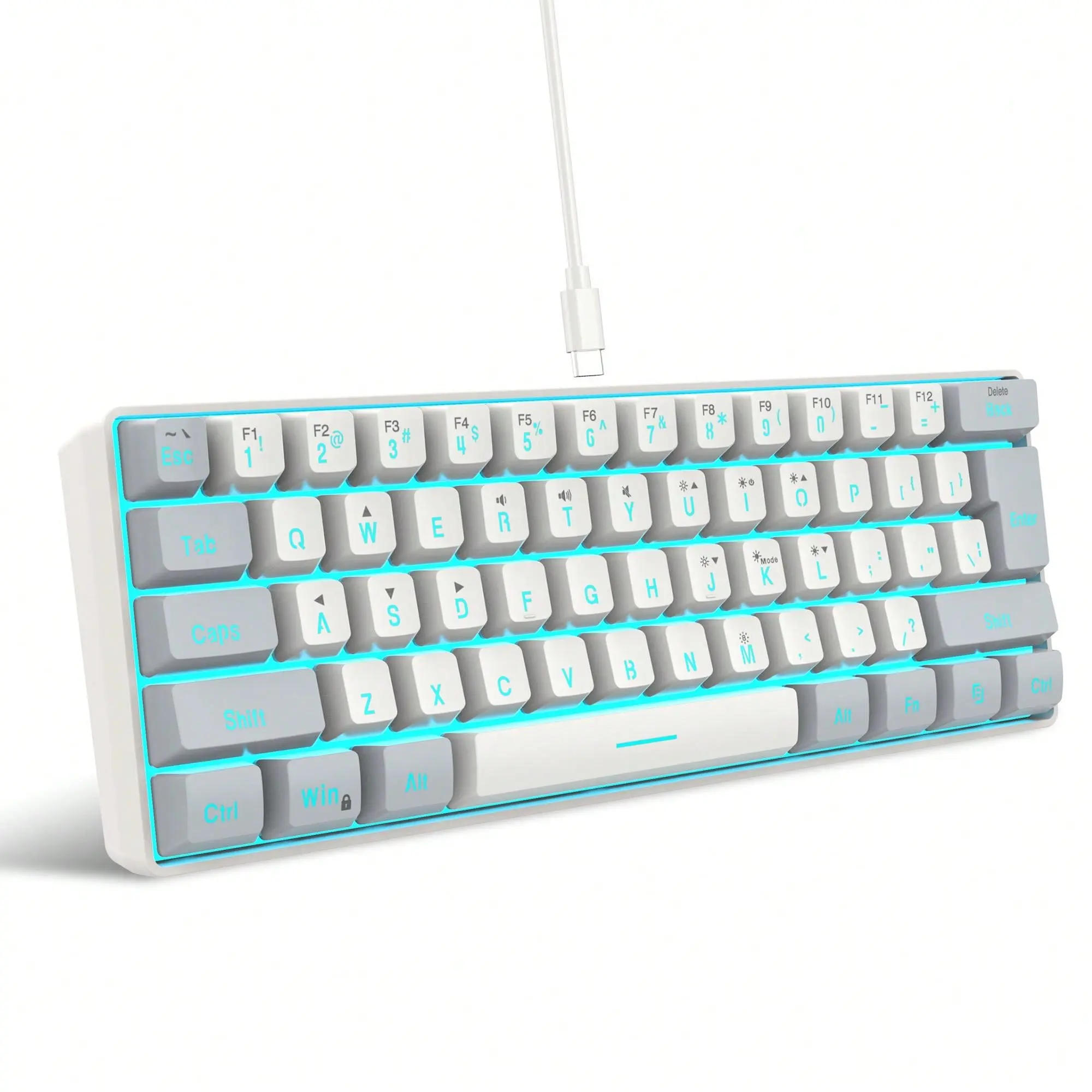 60% Creamy Wired Keyboard, 61-Key Ultra-Compact Space-Saving USB Keypad with Grey-White Double-Shot RGB Backlit, Waterproof Ergonomic Silent Accessory for PC/Mac Frequent Typists, Travel & Home Use, Creamy Keyboard, Gaming Keyboards