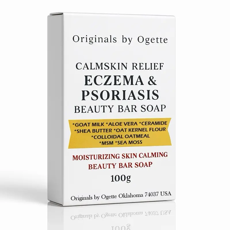 Ogette Originals by Ogette Calmskin Relief Eczema & Psoriasis Beauty Bar Soap 100g Moisturizing Skin Calming Formula with Goat Milk Aloe Vera Ceramide Shea Butter & Colloidal Oatmeal