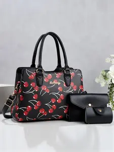 Fashion Cherry Print Vintage Crossbody Bag, Multi-Functional Large Capacity Shoulder Bag, Stylish Ladies Handbag for Travel and Shopping