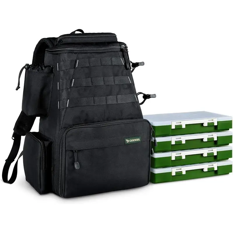 Trout Tackle Backpack with 2 Fishing Rod Holders, 4 Tackle Boxes for Outdoor Sports