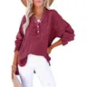 Dokotoo Womens Casual Button V Neck Long Sleeve Shirts Oversized Solid Blouses Tops
