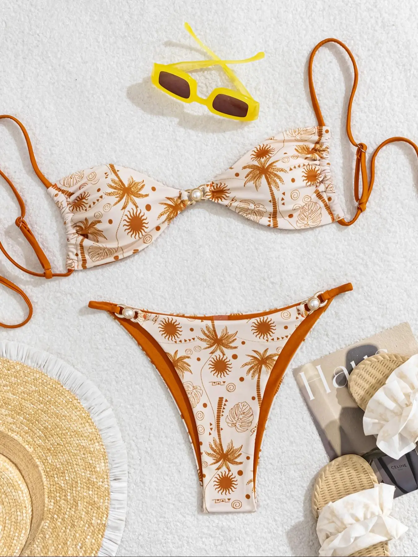 Two-Piece Set Women's Leopard Print Bikini Set, Casual Fashion Chic Swimsuit Set for Beach Holiday Vacation, Ladies Swimwear for All Seasons, Bikini T