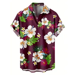 1 piece men's 3D printed short-sleeve shirt - bright tropical floral pattern, breathable and fitted summer casual shirt suitable for outdoor activities, machine washable - fashionable street style modern tropical design, easy-care fabric, perfect gift for