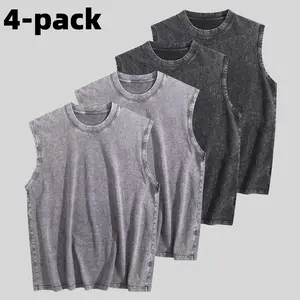 Men's 4-Piece Retro Washed Sleeveless Vest | Summer Casual Crew Neck Top Outfit