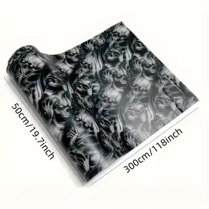 1 Roll Black and White Skull Graffiti PVC Car Sticker - Self-Adhesive Vinyl Wrap for Cars & Motorcycles, Waterproof Scratch Protection, Cartoon Color Changing Film for Interior Center Console Modification, Vinyl Stickers