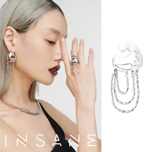 Copper alloy synthetic zircon ring, water drop series, fringed open ring INSANE niche original design