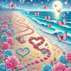 Butterfly & Rose Pattern DIY Diamond Arts Colorful Painting Kit without Frame, 5D Diamond Decor Painting by Numbers Kit, DIY Wall Art Decor