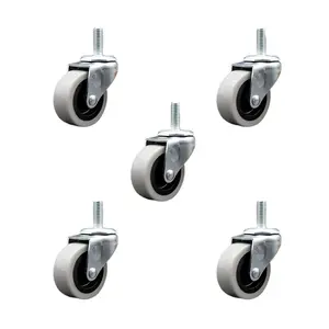212 MAIN Service Caster SCC-TS05S210-TPRS-M1215-5, 2 in. Swivel Type Thermoplastic Rubber Caster Wheels with 12 mm 1.75 TPI x 1.5 in. Threaded Stem, Set of 5, Dual Bearings, Light Duty Furniture Hardware