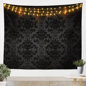 Feelyou Black Damask Print Tapestry - 70.9x92.5in XL Vintage Floral Wall Blanket, Victorian Baroque Gothic Bone Skeleton Decoration, Soft Lightweight Machine Washable Home Decor Supplies for Living Room
