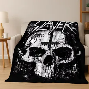 2025 Slayer Heavy Metal Rock Band Skull Art Flannel Blanket,Cozy Soft Throw Blanket for Home Bedroom Bed Sofa Picnic Cover Gift