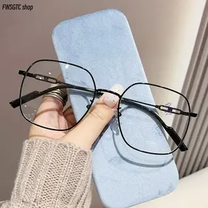 Trendy Polygon Metal Frame Blue Light Blocking Glasses, Unisex Oversized Color Block Eyeglasses, Non-Prescription & Myopia -1.00 to -5.0, Lightweight Computer Glasses for Eye Strain Relief, Screen Time & Daily Wear