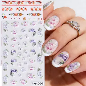 Spring Vintage Garden Floral Nail Art Stickers, Elegant Flower Designs, Women's Nail Decals, Glitter Finish, DIY Holiday Gifts