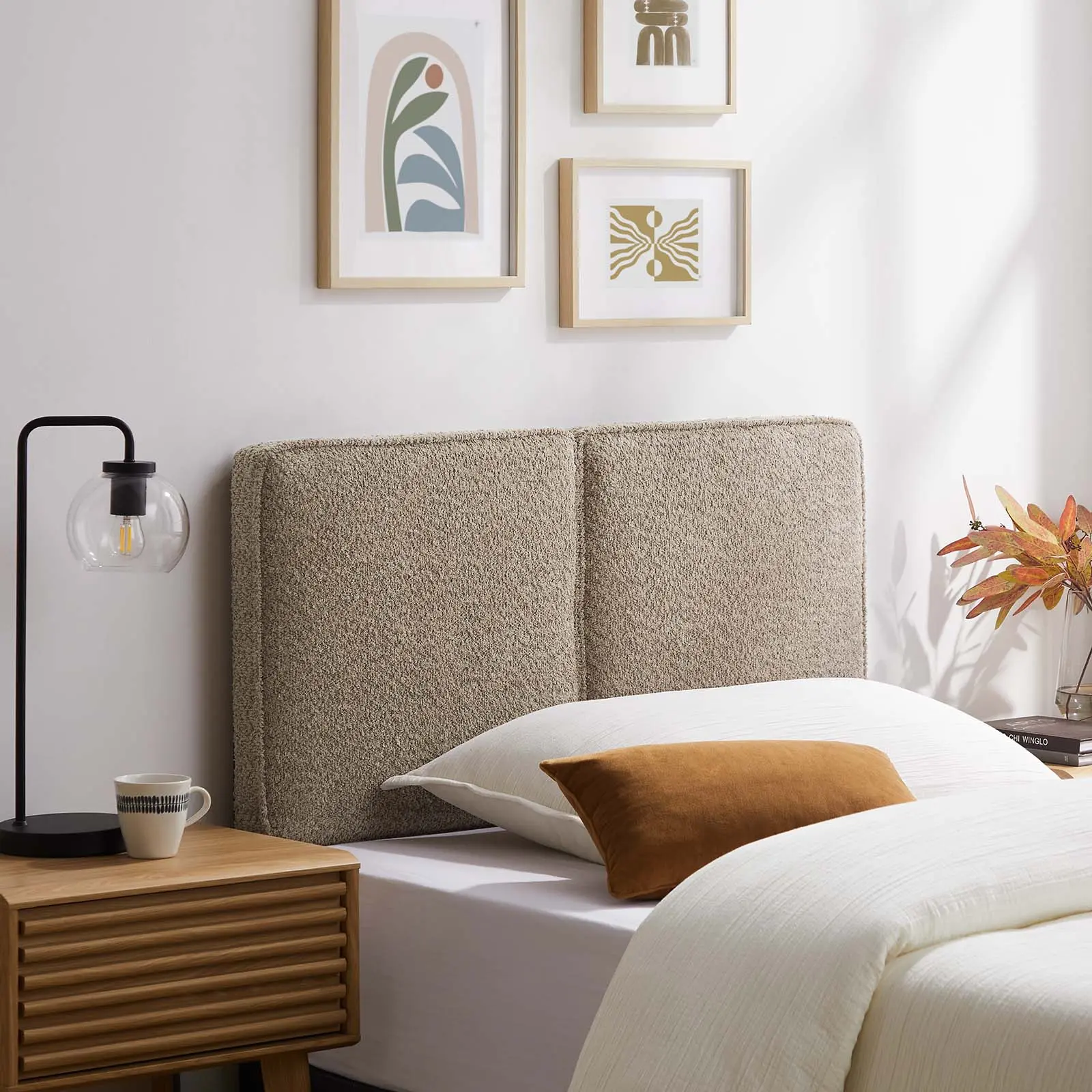 Modway Lindee Boucle Fabric Upholstered Twin Headboard in Oatmeal, Child-Friendly Fabric Upholstered Headboard for Indoor Bedroom Furniture, Child-Friendly Headboards