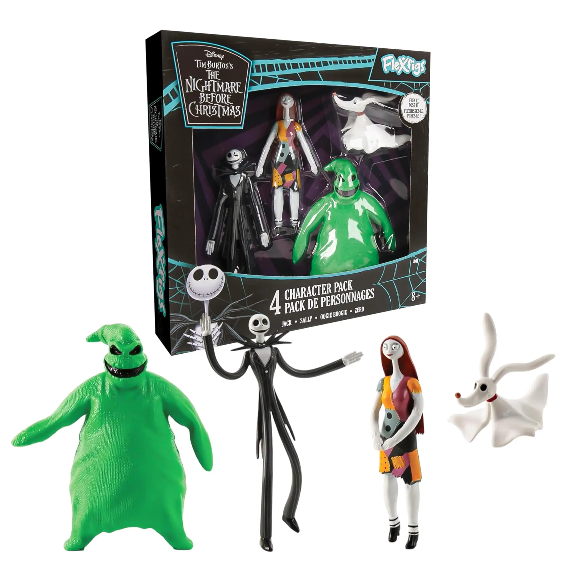 Disney The Nightmare Before Christmas Flexfigs 4-Pack | Jack, Sally, Zero, Oogie