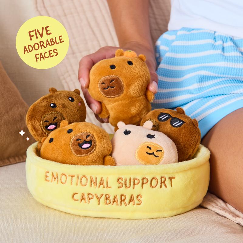 Emotional Support Capybaras by Relatable – Cute Valentines Plush, Valentine Gift for Her or Friends, Includes 5 Capybara Plushies with Basket