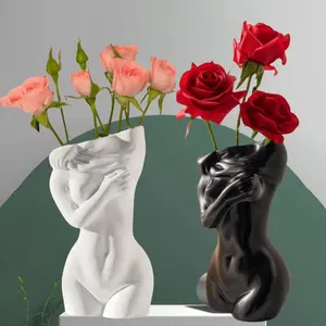 Human Body Ceramic Vase Decorative Art Pottery for Home Living Room Floral Arrangement, Unique Female Form Design Flower Holder
