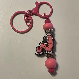 Pink Audio Bookworm Silicone Beaded Keychain Bag Charm