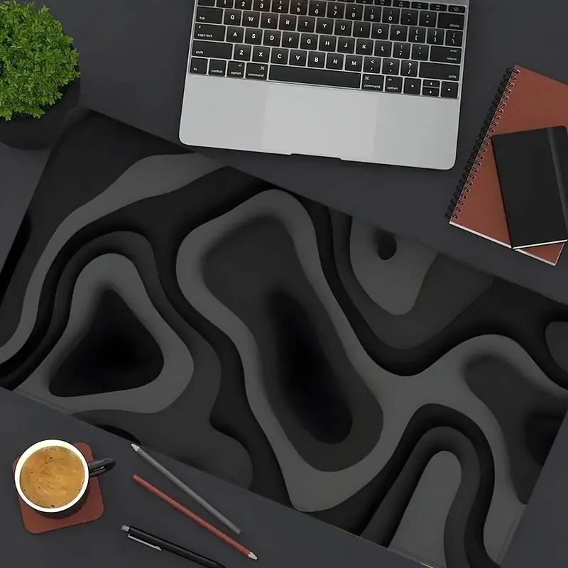 1pc Black & Grey Swirl Gaming Mouse Pad Stylish Desk Mat Rubber Base with Stitched Edge Non-Slip Computer Desk Accessories XL Mousepad for Office Home as Gifts for Men Women Birthdays,Christmas,Halloween Day