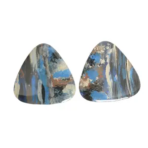 Artisan Blue Statement Earrings - Triangular Design with Blue and Brown Accents for Modern Fashion