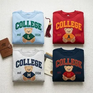 EMBROIDERED Custom Teddy College Sweatshirt, University Spirit, School Pride Crewneck, Cute Sorority Campus Outfit, College Mascot Shirt