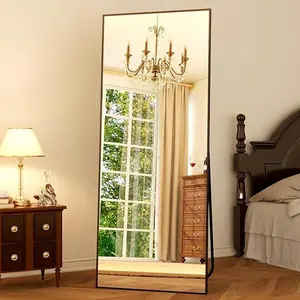 21 in×64 in Rectangle Full Length Mirror, Elegant Full Body Floor Standing Mirror with Stand, Large Wall Hanging Mirror with Durable Glass, Aluminum Alloy Frame Mirror for Bedroom Living Room Cloakroom Deco