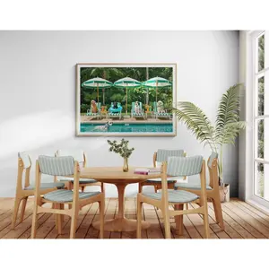 Fine Art Dogs by Pool Print - Retro Poolside Dogs Wall Art - Luxury Beach House Decor Framed Photography print - Tropical Wall Decor