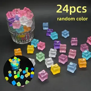 24 Night Glow Resin Ice Cubes, Glow in the Dark, Outdoor Creative Garden Decor, Festive Party Decoration, Durable Non-Toxic Resin Blocks, Starry Color Change Effect, Holiday DIY Craft
