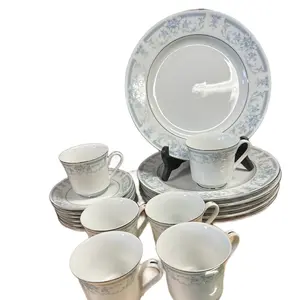 Sheffield Blue Whisper China Dinner Plates Dessert Bowls Cup/Saucer 18pc