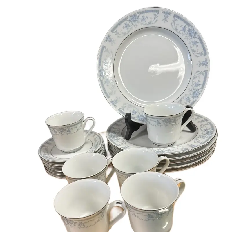 Sheffield Blue Whisper China Dinner Plates Dessert Bowls Cup/Saucer 18pc