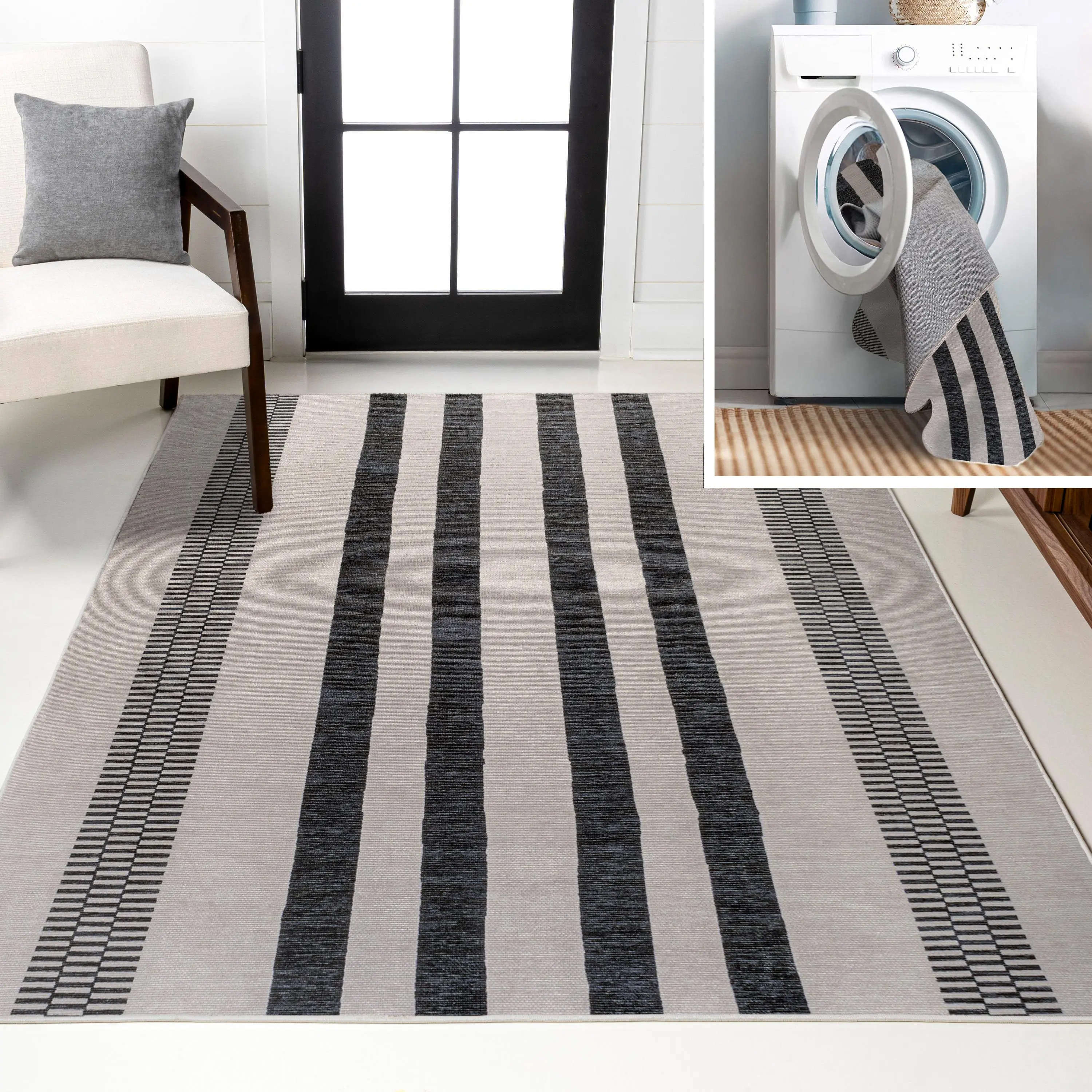 JONATHAN Y Vichy Geometric Striped Machine-Washable Indoor Area Rug; for Living Room, Kitchen, Bedroom, Dining Room, Office