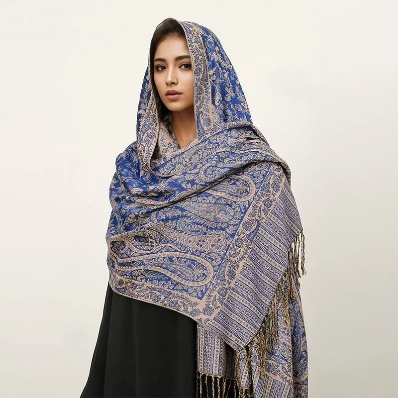 Women's Paisley Instant Hijab, Boho Style Long Scarf for Women, Fashionable Modesty Soft Comfortable Hijab for Muslim Daily WearVintage Shawl Cashew Flower Tassel Hijab (MH101)70*180cm