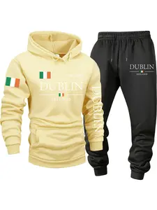 Men's Fleece 2-Piece Set, DUBLIN - Ireland, Comfy/Breathable, Trendy, Kangaroo Pocket, Drawstring, Fall/Winter