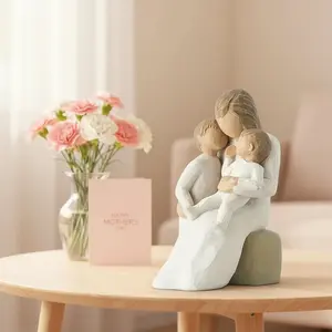 1pc Mom & Baby Figure, Imitation Wood Carving Resin Statue for Home Bedroom Desktop Display, Perfect Mothers Day Gift Figurine Mother And Baby Decoration