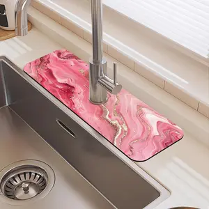 Marble Pattern Faucet Mat, 1 Count Modern Artistic Faucet Pad, Waterproof Durable Rubber Splash Guard for Kitchen Sink & Dining Table