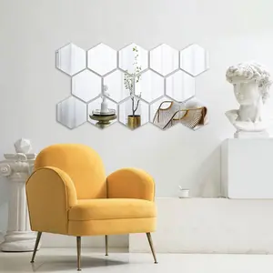 DIY Hexagonal Mirror Wall Stickers, 24-Piece Acrylic Removable Mirror Decals, Honeycomb Wall Decor for Bedroom and Living Room