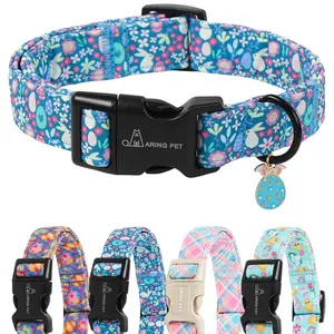ARING PET Easter Dog Collar - Cute Blue Rabbit Egg Floral Pet Collars with Quick Release Buckle for Puppy Small Medium Large Dogs
