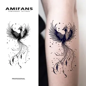 AMIFANS Temporary Tattoo Celestial Phoenix, Semi Permanent Tattoo,Lasting 1-2 Weeks Tattoo, Long Lasting Tattoo, Juice Tattoo, Realistic Tattoo, Romantic Tattoo, Fake Tattoo, Waterproof, Authentic Tattoo Look, Niche Design Tattoo, Fruit Tattoo