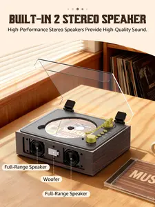 Retro Portable CD Player with Built-in 2 Stereo Speakers Bluetooth Walnut Brown Home Music Player Full-Range Speaker Woofer Remote Control Headphone Jack