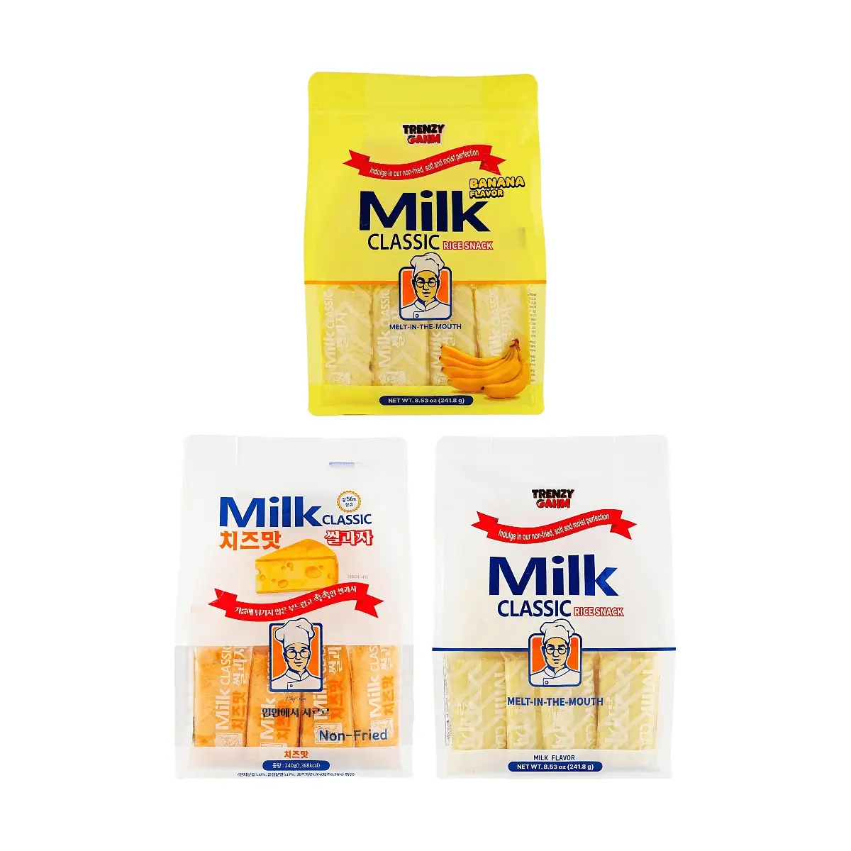 TRENZY GAHM Korean Rice Crackers - Banana, Cheese & Original Flavors (3-Pack, 723.6g) | Healthy Non-Fried Snack