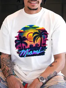 100% Cotton Miami Tshirt Men Florida Vibrant Colorful Miami Souvenir T-Shirt