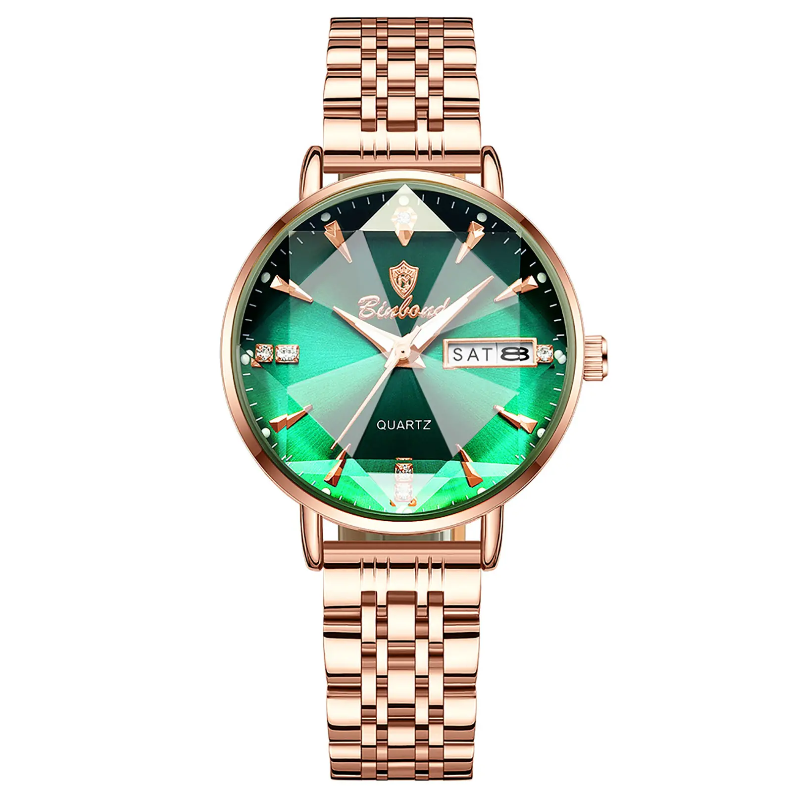 OIDEA Women's Elegant Quartz Watch with Multifaceted Dial, Stainless Steel Adjustable Band, Luminous Diamond Markers and Day-Date Calendar, Analog, Anniversaries