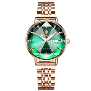 OIDEA Women's Elegant Luxury Quartz Analog Watch - 3 ATM Water Resistant, Multifaceted Glass Dial, Luminous Diamond Marks, Day Date Function, Adjustable Stainless Steel Strap Wristwatch,summervibes