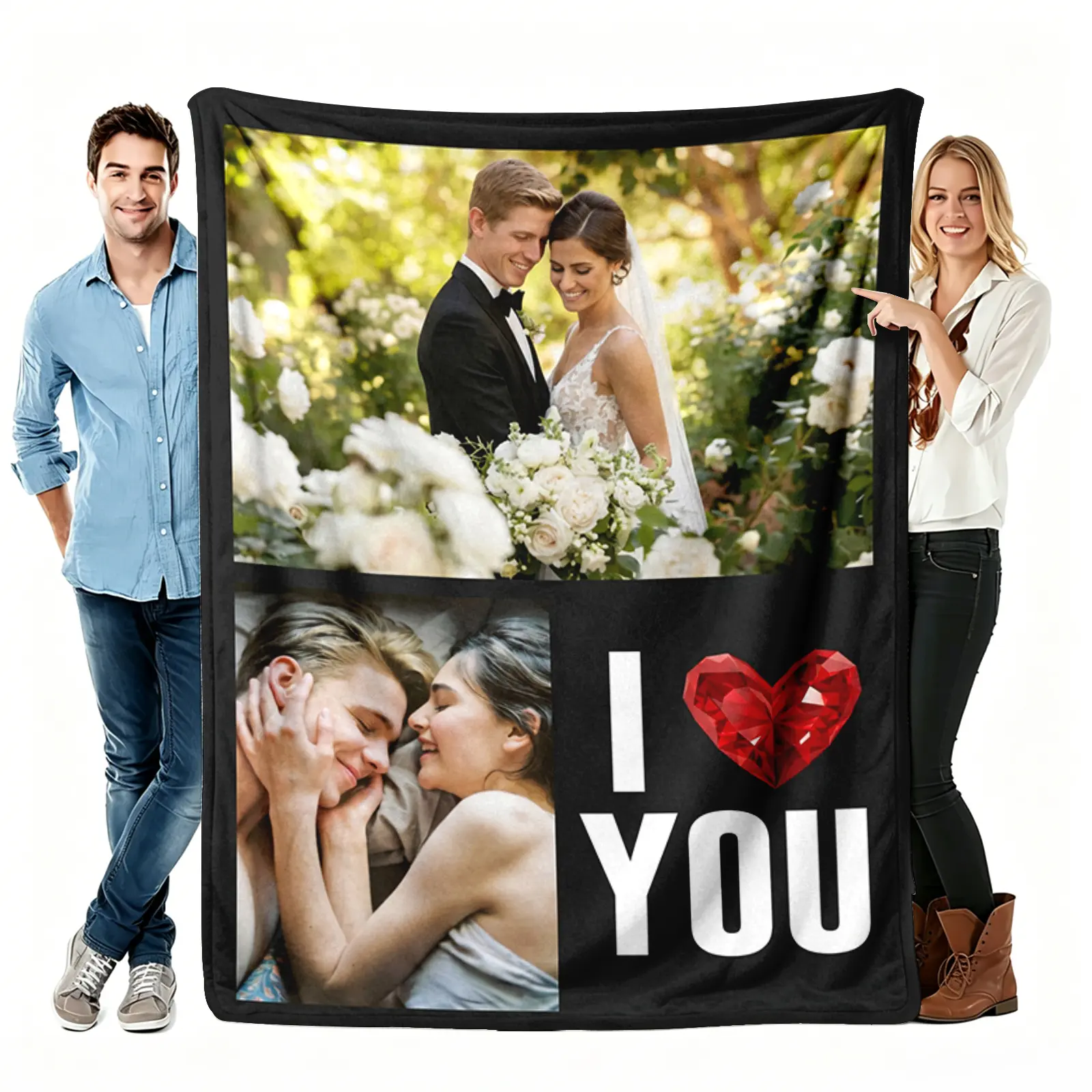 Customized Wrinkle-Resistant Photo Flannel Throw Blanket - Personalized Glam Multi-Size, Soft Cozy Warm, Wedding/Valentine's Day Gift for Couples/Best Friends, Bedroom Couch Decor