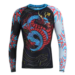 ROAR-INT Kids Dragon MMA BJJ No-Gi Grappling Full Sleeve Compression Rash Guard Shirt for Boys and Girls