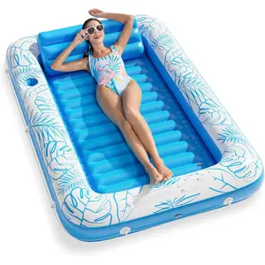 4 in 1 Inflatable Tanning Pool Lounger Float, Water Filled Sun Tan Tub Sunbathing Lounge Raft, Blow Up Tanning Bed Mat for Adults Kids Ball Pit Kiddie Pool
