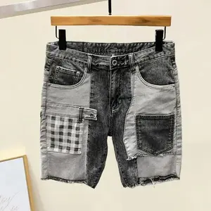 Nexus Garbs Patchwork Color Denim Shorts Summer Men's Denim Shorts with Multiple Pockets Baggy Ripped Jeans Streetwear Style for Casual Wear Pants Cotton