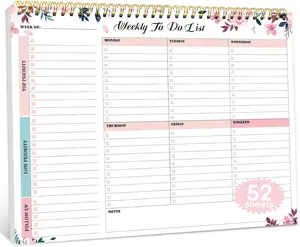Weekly To Do List Notepad with 52 Undated Sheets（8.5"×11"）- Weekly Desk Planner for Women & Man, Work and Home - Whispering Petal